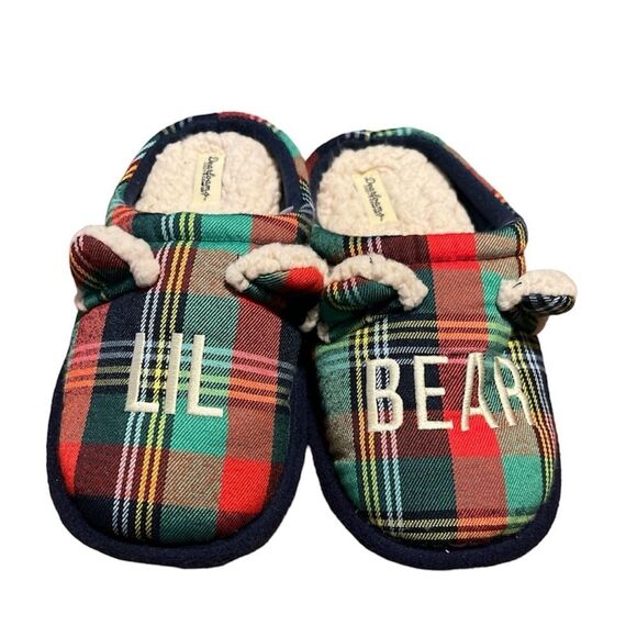 Dearfoams Lil Bear Plaid Christmas Slippers - Picture 1 of 5